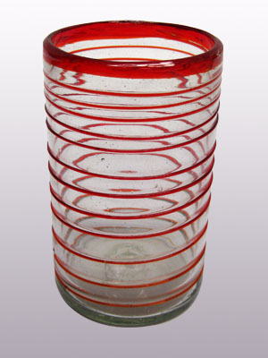 MEXICAN GLASSWARE / Ruby Red Spiral 14 oz Drinking Glasses (set of 6) / These elegant glasses covered in a ruby red spiral will add a handcrafted touch to your kitchen decor.